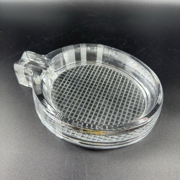 Vintage Mid Century Clear Heavy Glass Ashtray Dish Bowl Textured Bottom Decor - Picture 6 of 10